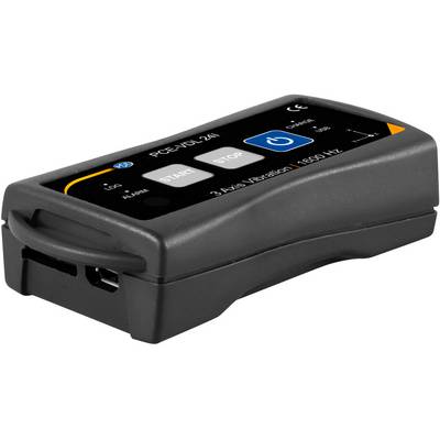 'Enregistreur de données portable noir pour mesurer les vibrations sur 3 axes. Affichage avec touches de démarrage, d'arrêt et de mise en marche. Port USB.'
