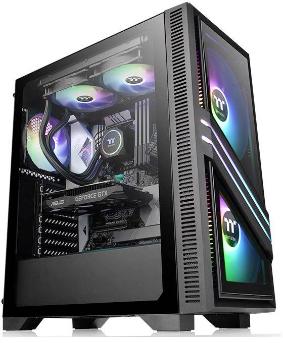 Thermaltake Versa T35 TG RGB Tour midi Boîtier PC noir 1 ventilateur pré-installé, fenêtre latérale, filtre anti-poussiè-0