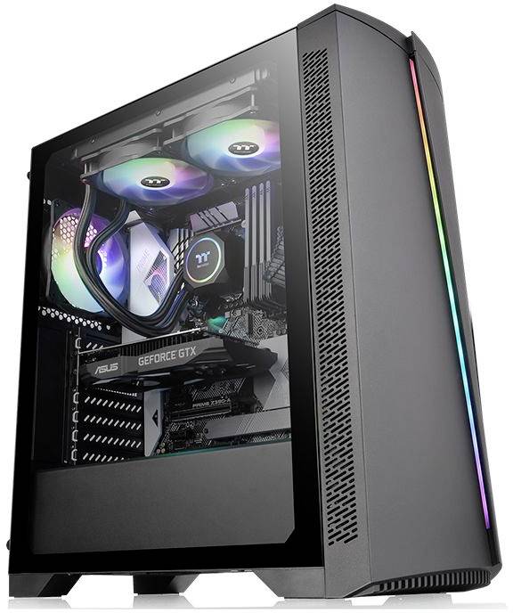 Thermaltake H350 TG RGB Tour midi Boîtier PC noir 1 ventilateur pré-installé, fenêtre latérale, filtre anti-poussière-0