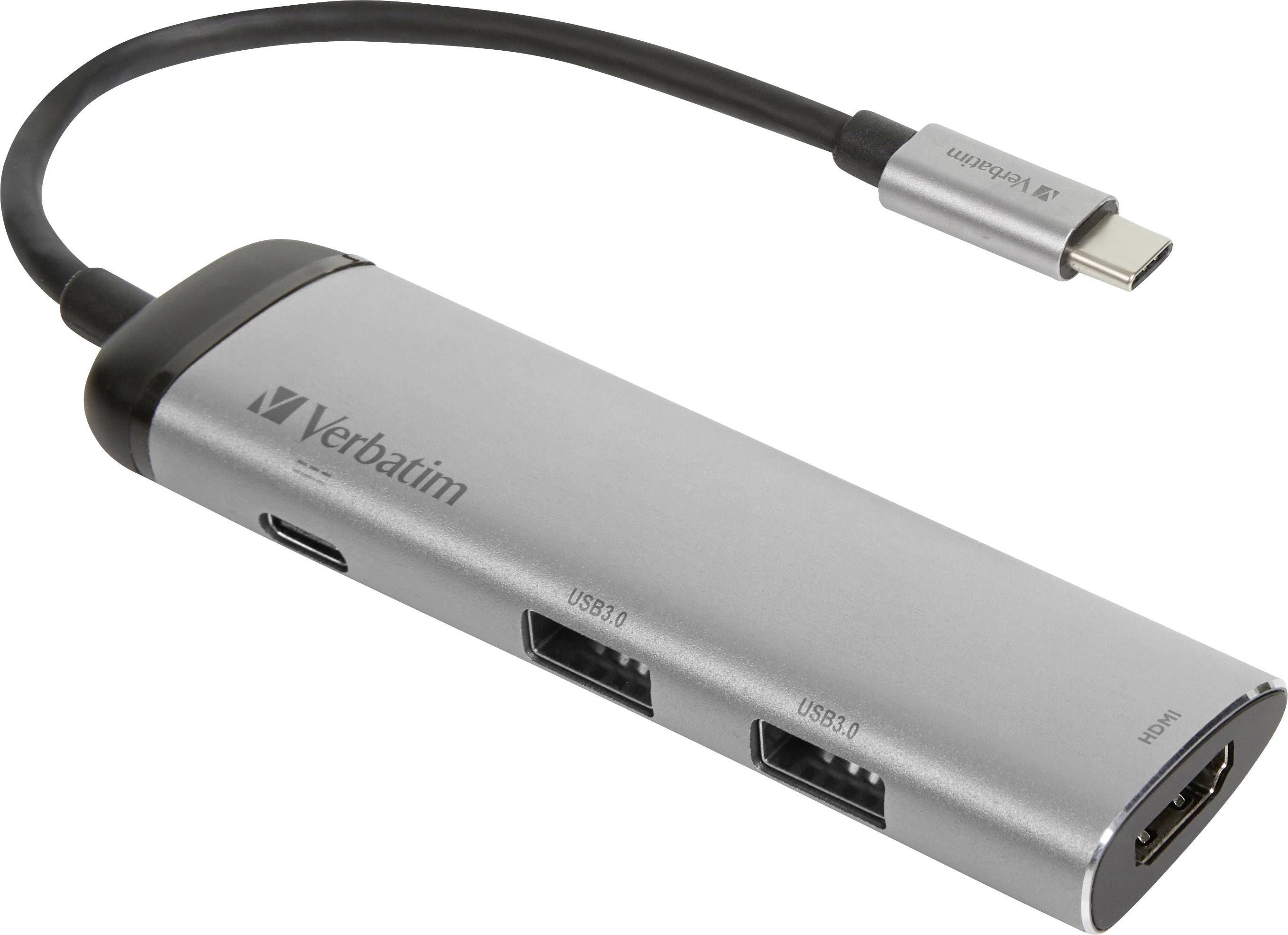 Hub Verbatim, USB 3.1-C, Multiport 2x USB 3.0, Charge d'alimentation HDMI 4K, Câble USB-C, 15 cm, Vente au détail