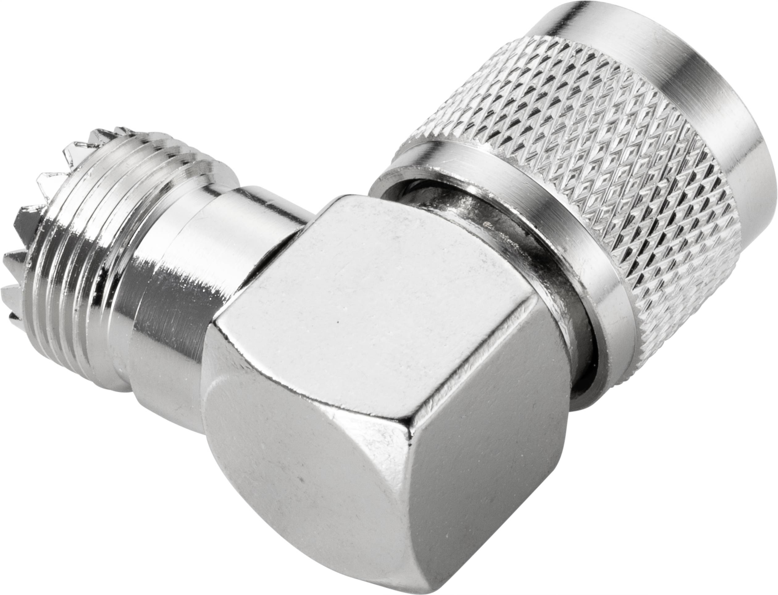 Adaptateur de câble coudé en métal avec surface texturée pour connexions RF.