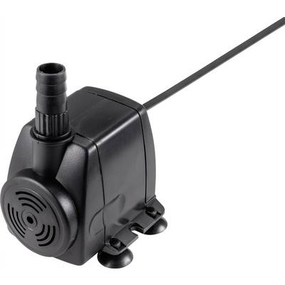 Pompe à eau noire avec raccord de tuyau et câble d'alimentation, adaptée aux aquariums ou aux petites fontaines décoratives.