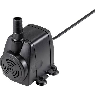 Petite pompe à eau noire avec câble d'alimentation et raccord de tuyau. Adaptée aux aquariums ou aux fontaines d'eau.
