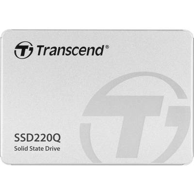 Disque SSD argenté de Transcend, modèle SSD220Q, avec le logo de l'entreprise et l'inscription 'Solid State Drive' sur la face avant.