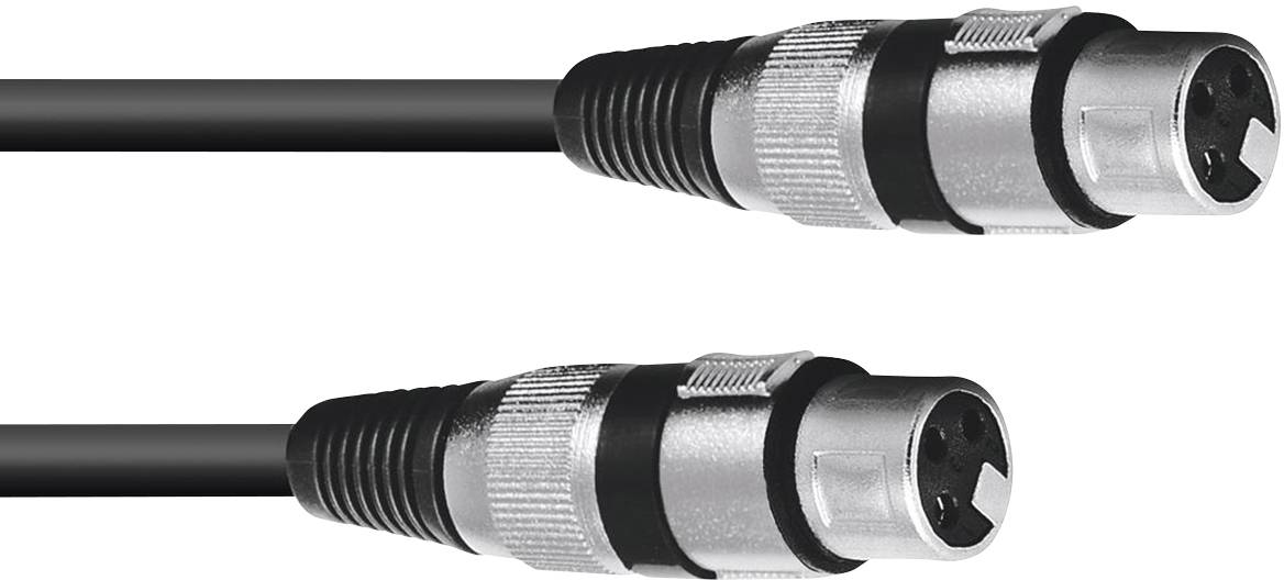 Deux fiches XLR avec des boîtiers métalliques argentés, orientées dans des directions opposées. Elles sont adaptées aux connexions audio.