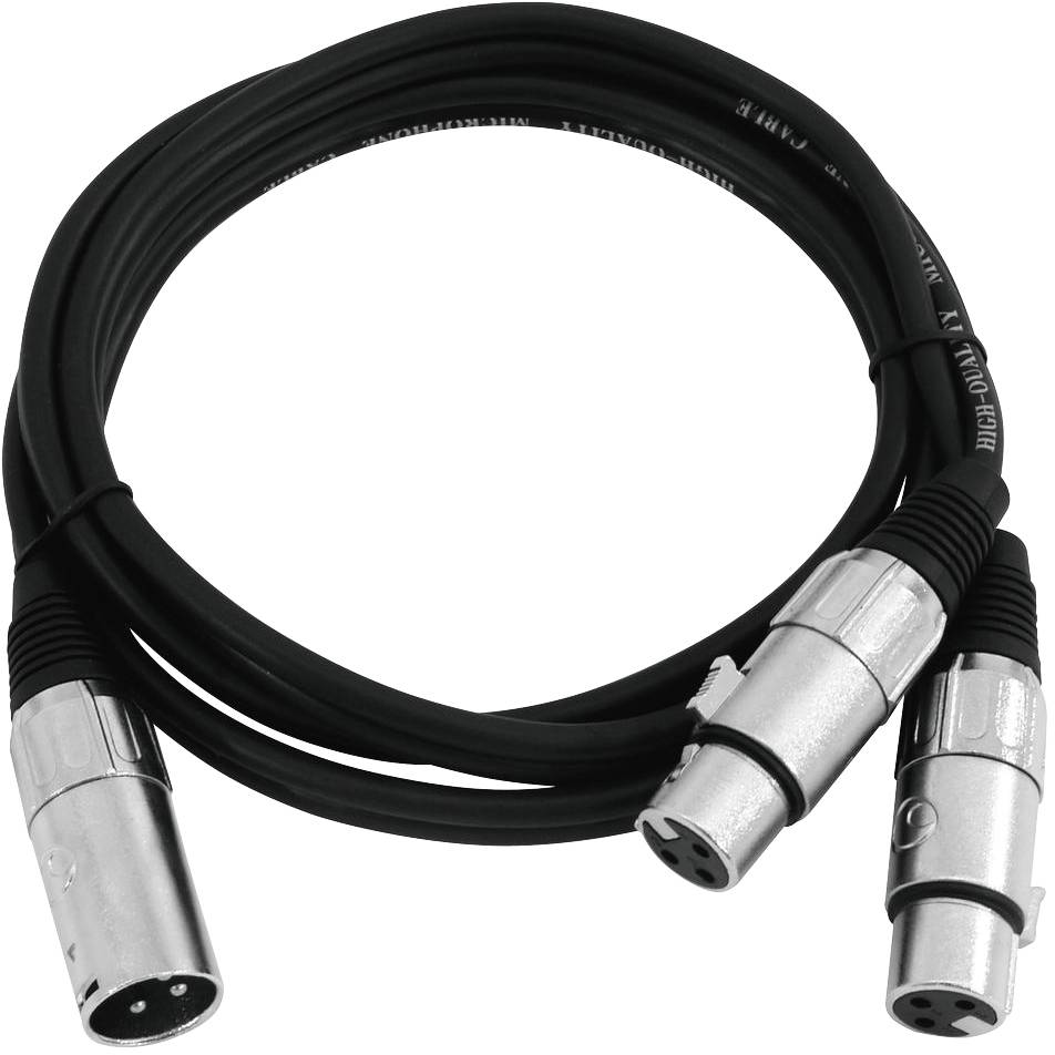 Un câble audio noir avec deux connecteurs XLR.