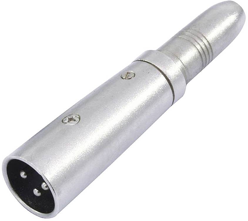 Un connecteur XLR argenté à trois broches, couramment utilisé pour les câbles audio.