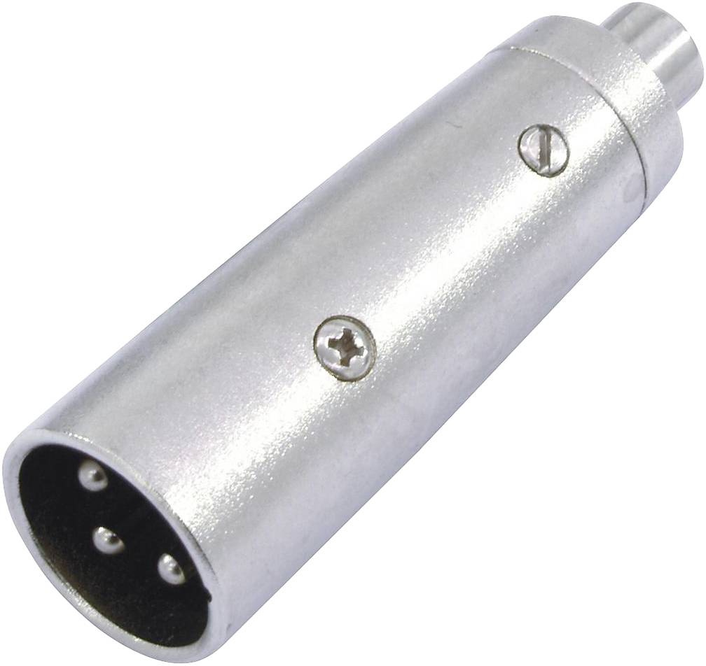 Un connecteur XLR argenté à trois broches, souvent utilisé pour les connexions de câbles audio professionnels.