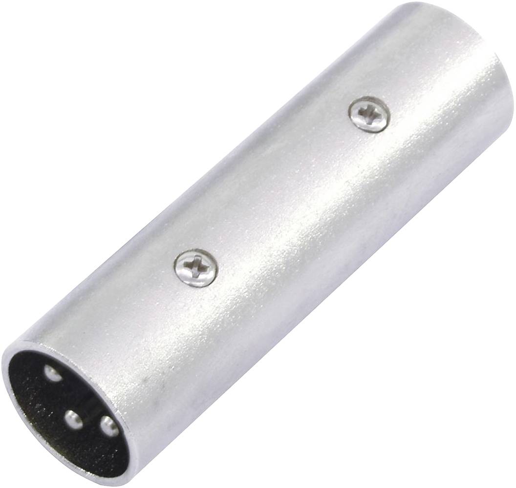 Un adaptateur XLR argenté à trois broches, de forme cylindrique, adapté aux connexions audio.