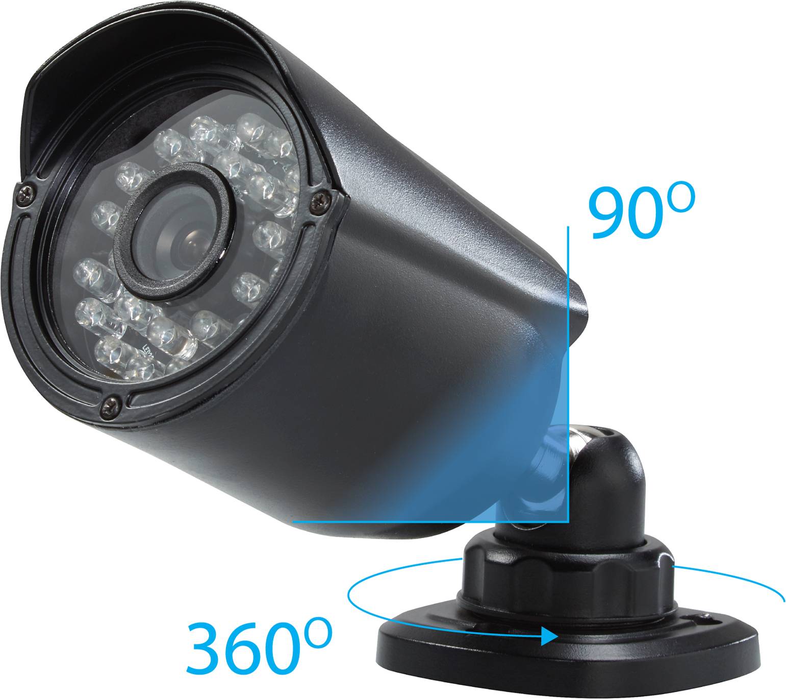 Caméra de surveillance avec fonction d'inclinaison à 90 degrés et rotation à 360 degrés, adaptée à une surveillance de sécurité complète.