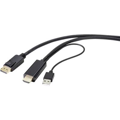 Trois câbles avec différents connecteurs : DisplayPort, HDMI et USB-A, qui transmettent des signaux audio et vidéo ou des données.