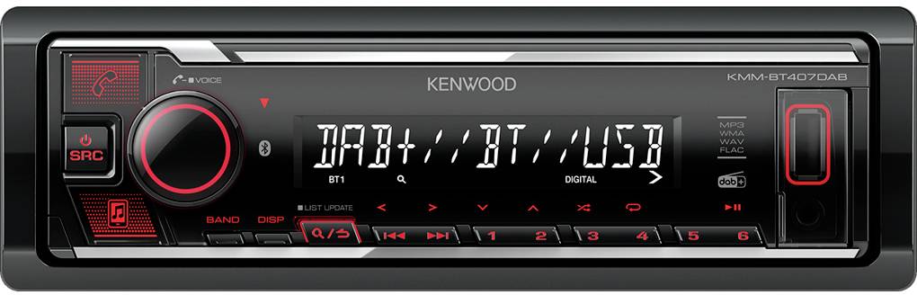 Kenwood KMMBT407DAB Autoradio port pour commande au volant, kit mains libres bluetooth, tuner DAB+