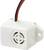 Un petit buzzer électrique blanc avec deux câbles (rouge et noir) pour l'alimentation électrique. Principalement utilisé pour des signaux acoustiques.