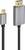 Deux connecteurs de câble : à gauche une fiche USB-C, à droite une fiche DisplayPort. Les deux sont gris avec un câble noir.