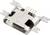 Connecteur USB métallique avec quatre broches dorées et des éléments de fixation latéraux. Utilisé pour les connexions électroniques.