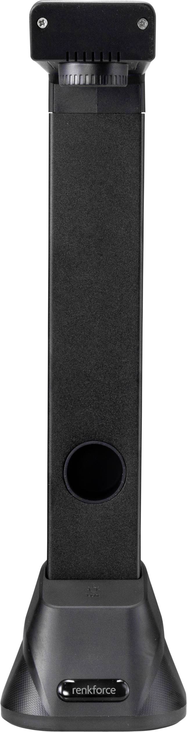 Un support noir de forme rectangulaire, avec une ouverture ronde et l'inscription 'renkforce' sur la base.