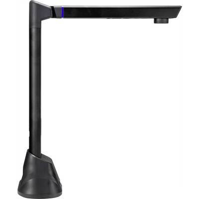 Caméra de documents compacte à finition noir mat, dotée d'un bras flexible et d'une barre LED intégrée, idéale pour les présentations et les formations.