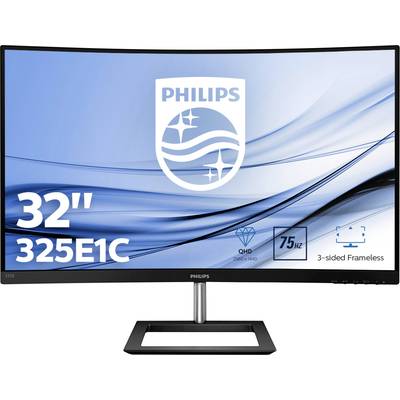 Moniteur incurvé Philips de 32 pouces avec résolution QHD, taux de rafraîchissement de 75 Hz et design sans bordure sur trois côtés.