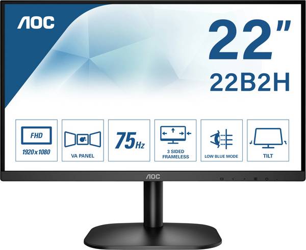 Moniteur LCD AOC 22B2H  CEE E (A - G) 55.9 cm 22 pouces  1920 x 1080 pixels 16:9 6.5 ms prise casque VA LED