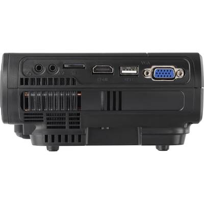 Arrière d'un projecteur avec des ports HDMI, USB, VGA et audio.
