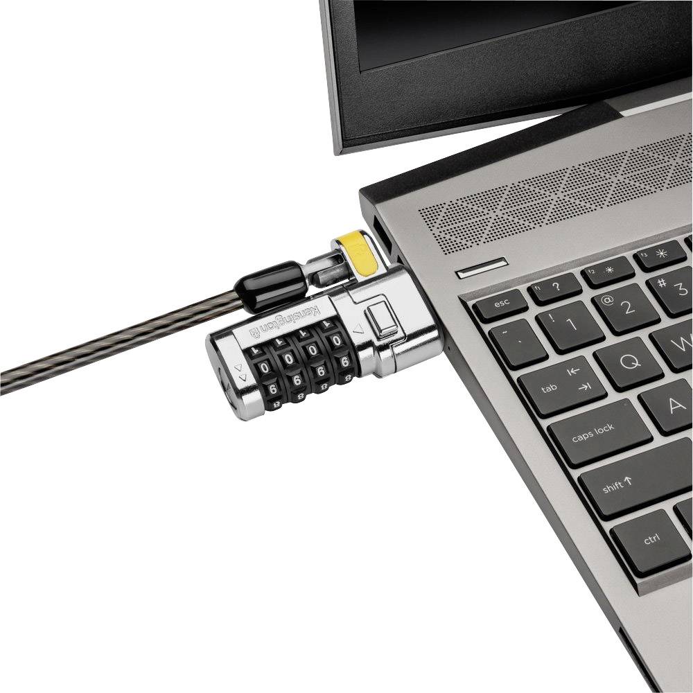 Un ordinateur portable équipé d'un cadenas à code, offrant une protection contre le vol.