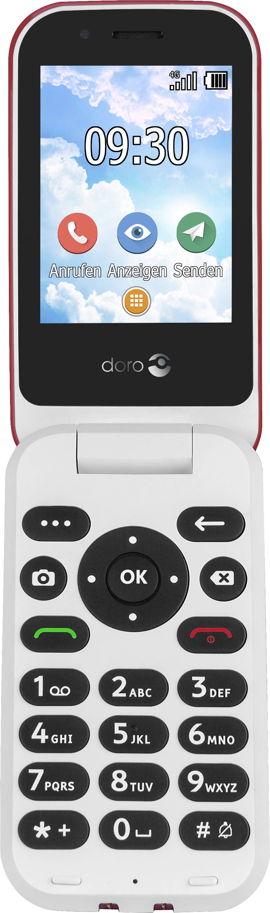 doro 7030 Téléphone portable pour séniors rouge, blanc-1