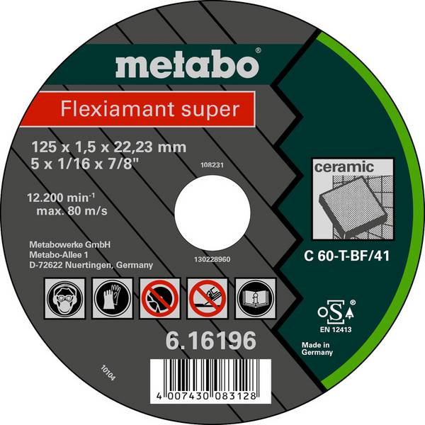 Metabo  616196000 Disque à tronçonner 125 mm 25 pc(s) Carrelage, Brique réfractaire, Céramique