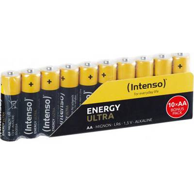 Pack de 10 piles alcalines AA 'Intenso Energy Ultra', adaptées à divers appareils du quotidien.