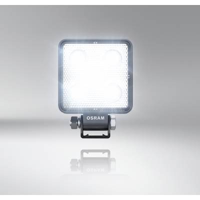 Un projecteur LED rectangulaire de OSRAM s'allume brillamment sur un fond gris.