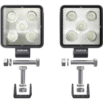 'Deux projecteurs LED carrés, chacun équipé de cinq lentilles, montables par vis et supports, marqués OSRAM.'