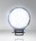 Un projecteur LED rond brille intensément, fixé sur un support métallique portant l'inscription 'OSRAM'.