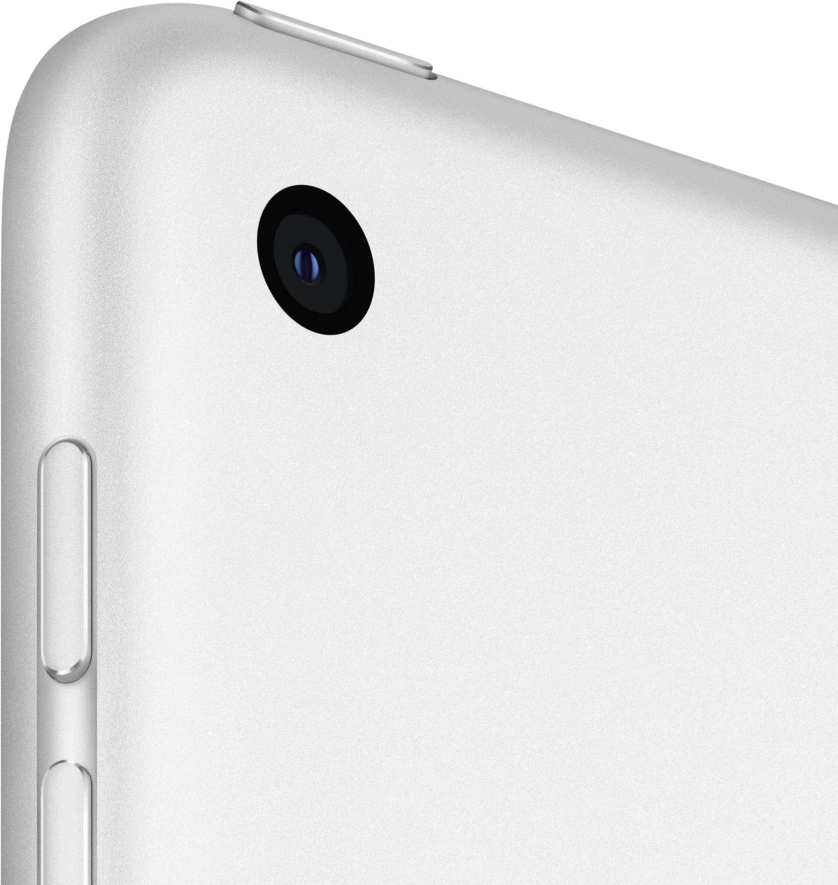 Gros plan sur une caméra de tablette argentée et ses touches de volume.