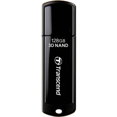 Clé USB noire, marque Transcend, 128 Go, technologie de mémoire 3D NAND.