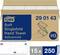 Carton portant l'inscription 'Tork Soft Singlefold Hand Towel Advanced 29 01 43 H3'. Contient 15 paquets de 250 feuilles chacun.