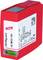 Protection contre les surtensions rouge avec l'étiquette 'DEHNguard DG MOD 750'. Contient des spécifications techniques et un code QR sur la face avant.