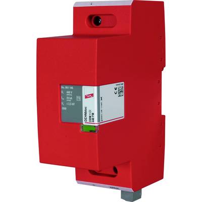 Dispositif électrique rouge pour la protection contre les surcharges de machines, adapté pour 440 V, 35 A, puissance maximale 25 kW. Contient un code-barres.