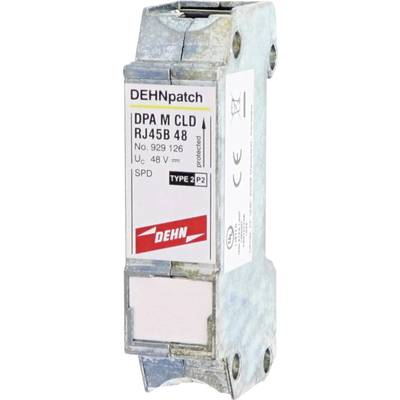 Un composant électronique portant l'inscription 'DEHNpatch DPA M CLD RJ45B 48', utilisé comme protection contre les surtensions pour les réseaux.