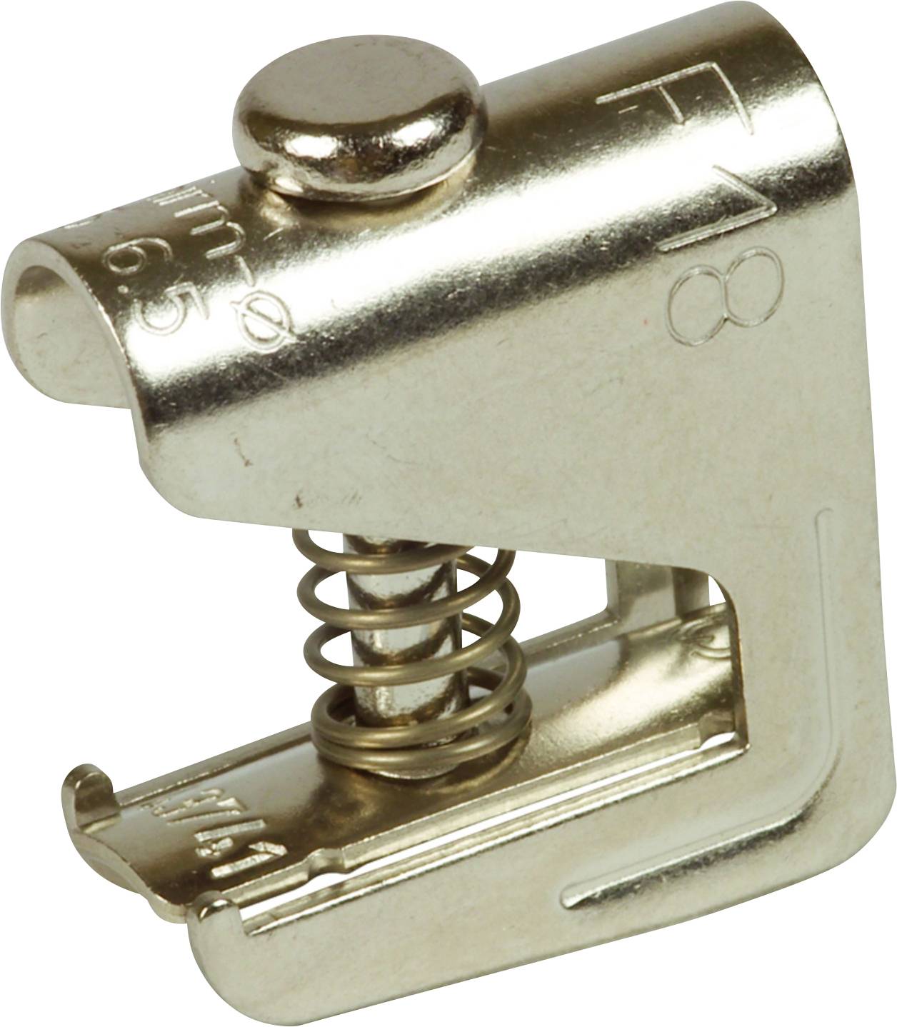 Un pied-de-biche en métal avec ressort. Utilisé pour maintenir le tissu lors de la couture. Compatible avec certaines machines à coudre.