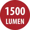 Badge circulaire rouge avec texte blanc « 1500 LUMEN » indiquant la classification de la puissance lumineuse.