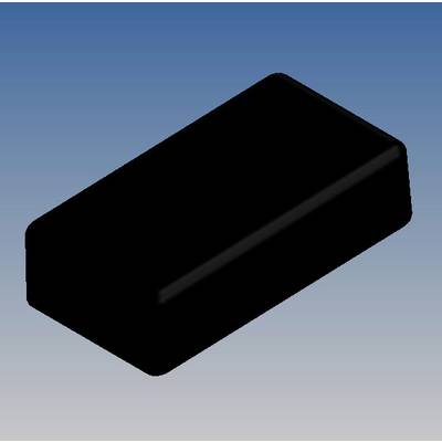 Un cube rectangulaire noir flotte sur un fond bleu. Le cube paraît tridimensionnel avec des arêtes arrondies.