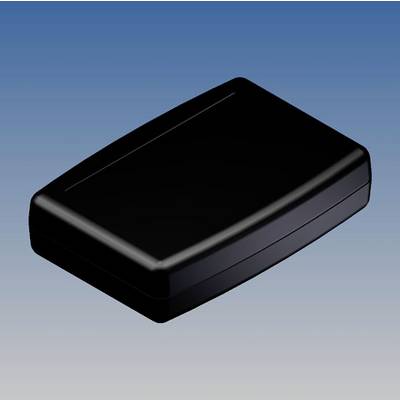 Un boîtier rectangulaire noir sur un fond bleu. Il paraît fonctionnel et minimaliste, et pourrait être utilisé pour des équipements électroniques.