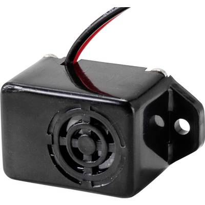 Mini-haut-parleur noir avec câbles rouges et noirs, adapté aux projets électroniques ou petits appareils.