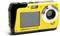 Appareil photo numérique jaune modèle 'Aquapix W3048', montrant l'avant et l'arrière avec écran et objectif.