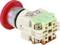 Bouton d'arrêt d'urgence avec bouton poussoir rouge et étiquette TRU COMPONENTS, modèle Y090. Le dos présente des bornes de connexion électriques.