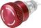 Bouton de rotation rouge avec des flèches blanches circulaires. Le bouton est en métal et en plastique et possède un bord strié.