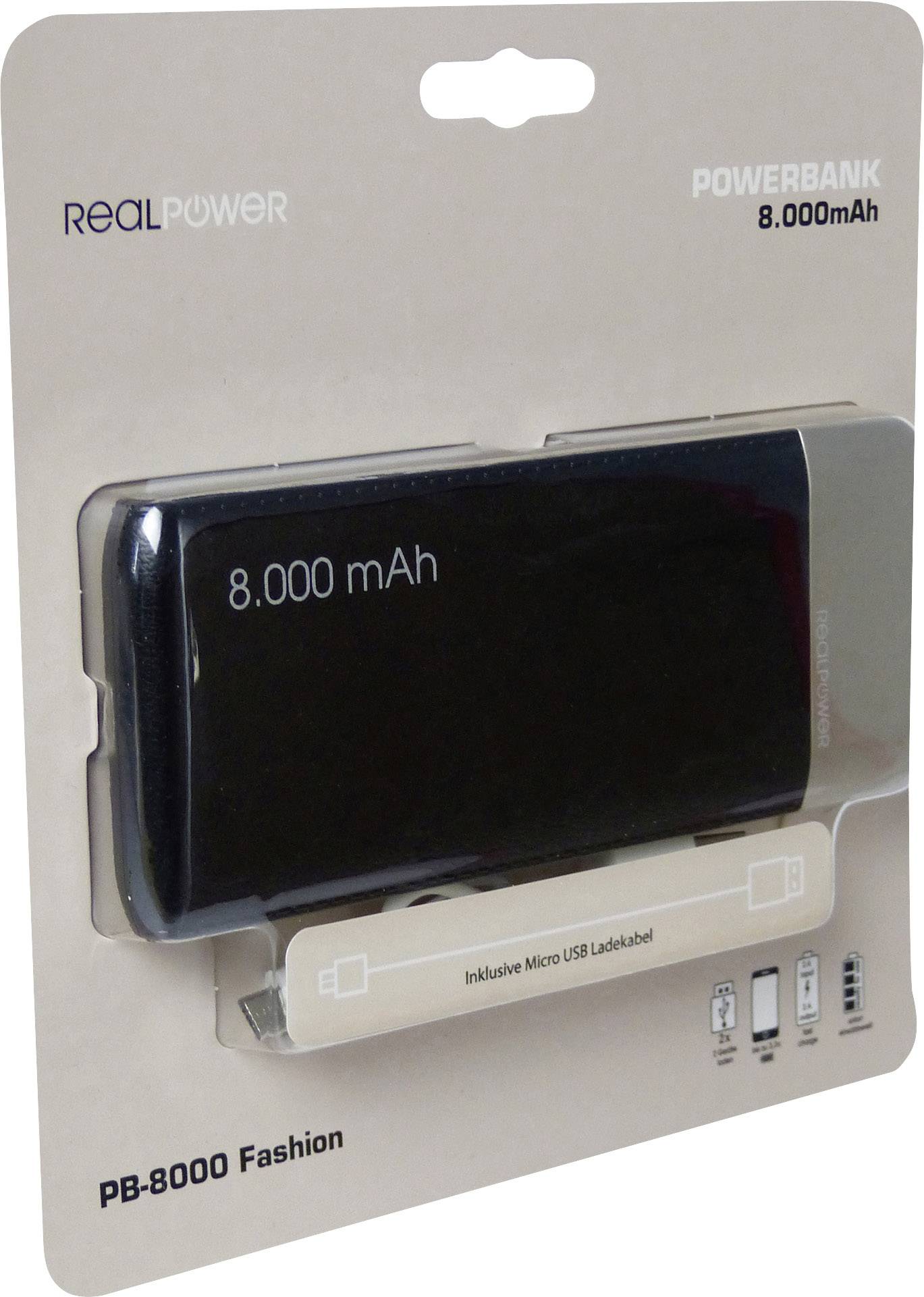 RealPower PB-8000 Powerbank (batterie supplémentaire) 8000 mAh LiPo noir-3
