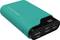 Batterie externe portable avec affichage numérique, ports USB et Type-C, couleur turquoise.