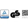 Logo 'Certifié TÜV Rheinland' à côté du logo 'GS Sécurité Testée' et d'un code QR avec l'ID 14190777010.