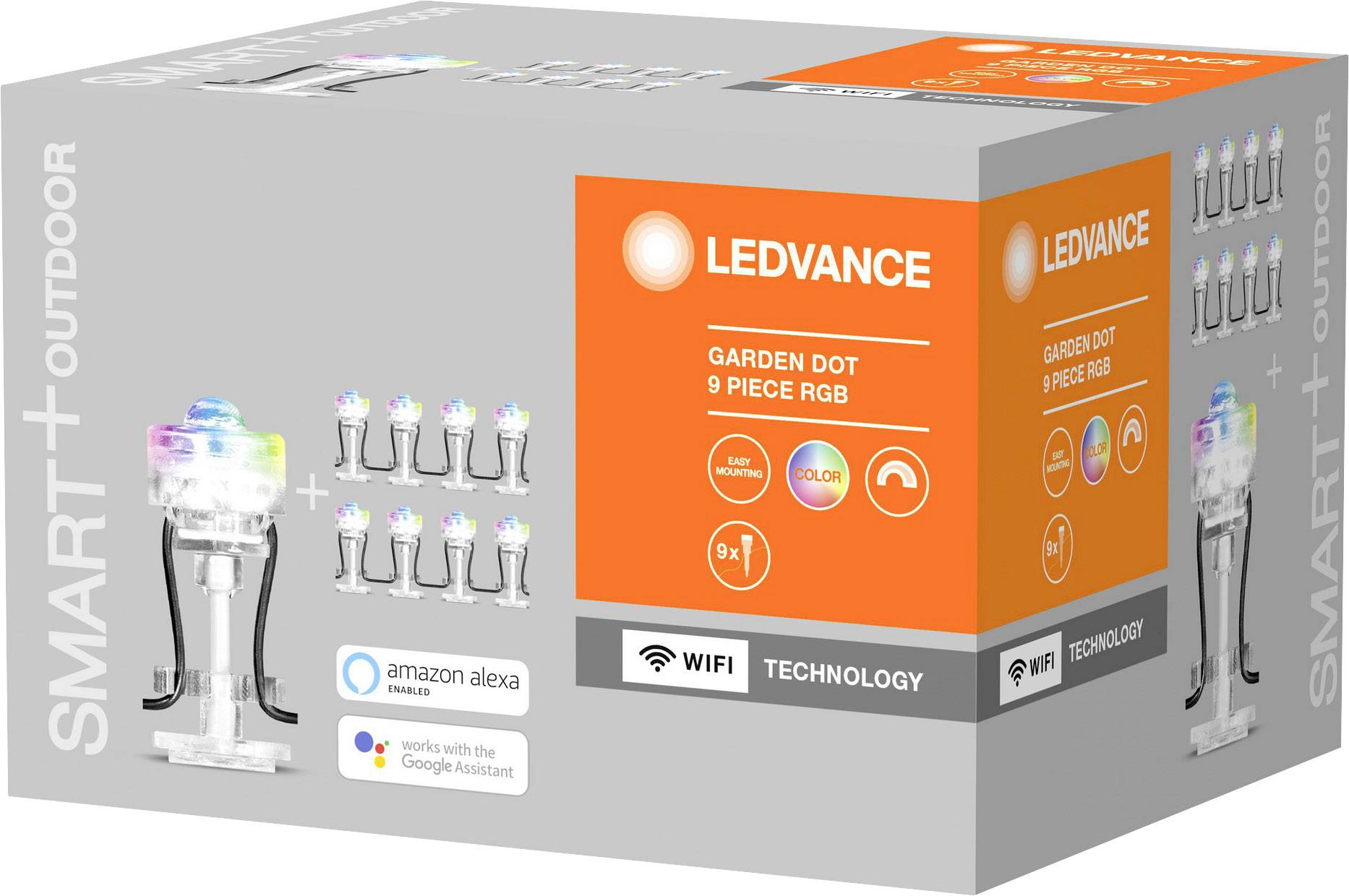 LEDVANCE 'Garden Dot 9 Pièces RGB' Système d'éclairage, compatible avec Amazon Alexa et Google Assistant. Éclairage extérieur intelligent, 9 LED, Technologie Wifi.