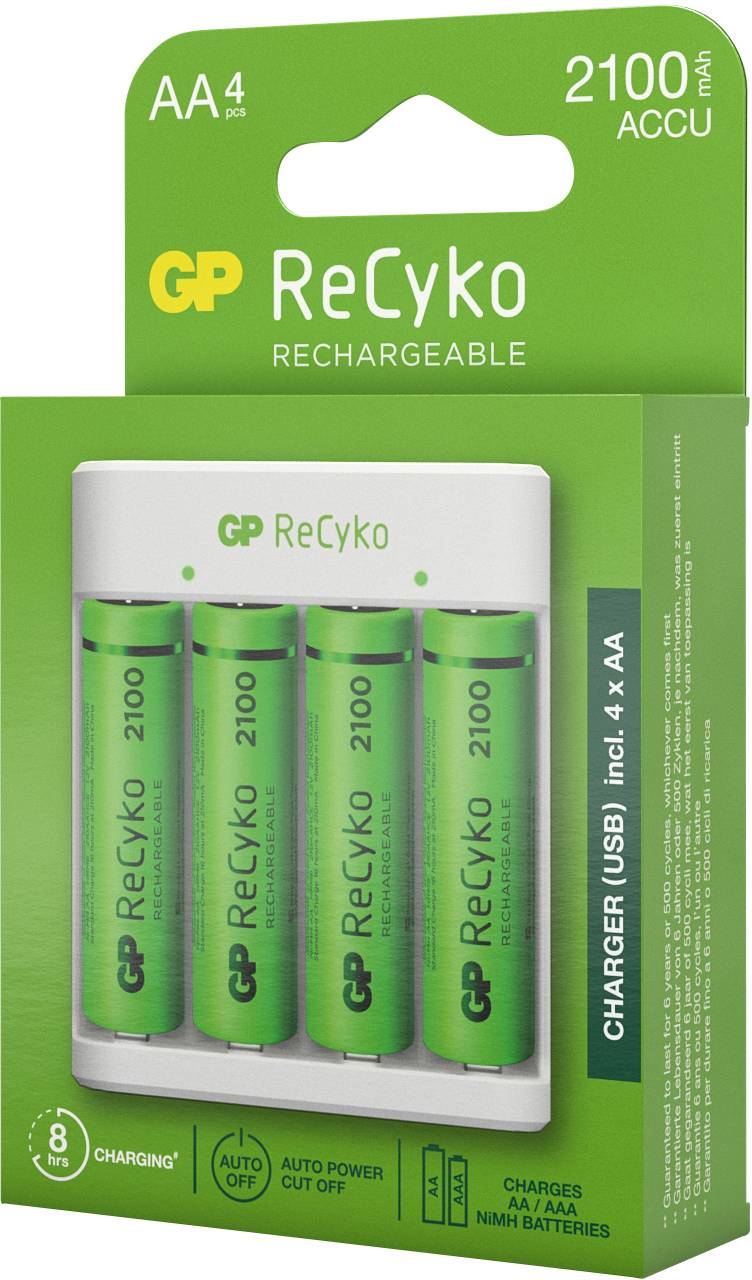 GP GPRCKCHE411571 Chargeur de piles rondes NiMH LR03 (AAA), LR6 (AA)-5